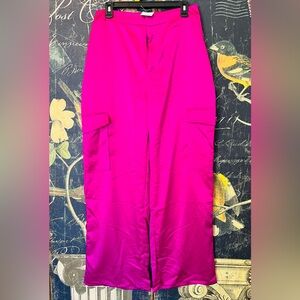 CARGO Pants Silky Fuschia HOT PINK NEW W TAGS Haute Monde Elastic Waist Wide Leg